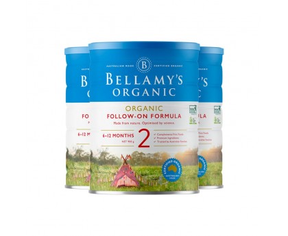 【新西兰直邮包邮】Bellamy's 贝拉米 有机奶粉2段 900克x3罐/箱（6-12个月）【收件人身份证必须上传】 【新疆、西藏、内蒙古、青海、宁夏、海南、甘肃，需加收运费】