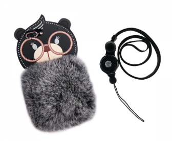 【苹果7/8Plus】卡通熊手机壳全包獭兔毛挂绳防摔